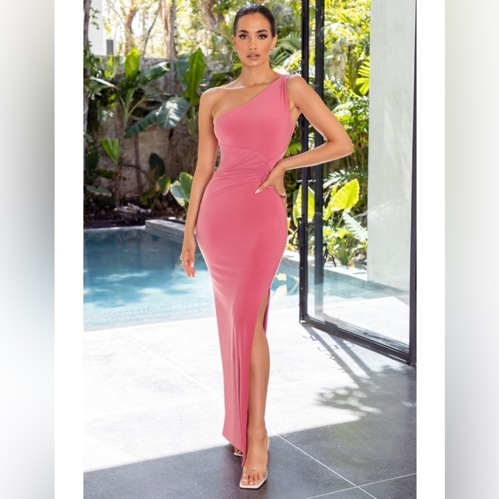 CLUB L LONDON pink Ruched Panel One Shoulder Maxi Dress